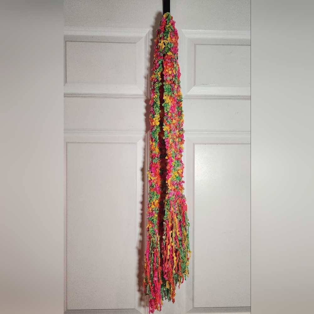 Colorful Knit Pompom Fringe Scarf